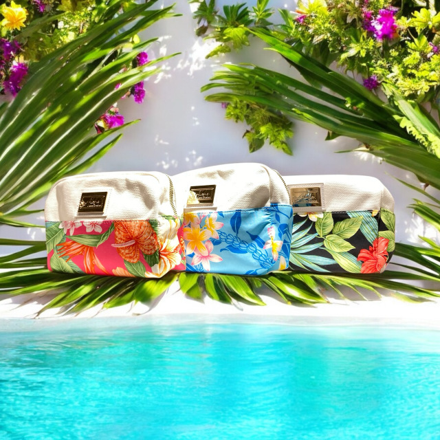 Hawaiianファブリック使用マチありポーチ