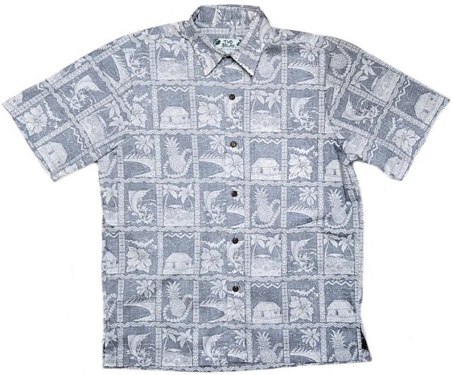 HAWAII Mensアロハシャツ/Reverse  Pineapple Shack -Light Navy/cotton100%
