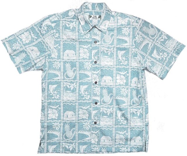 HAWAII Mensアロハシャツ/Reverse  Pineapple Shack - Teal/cotton100%