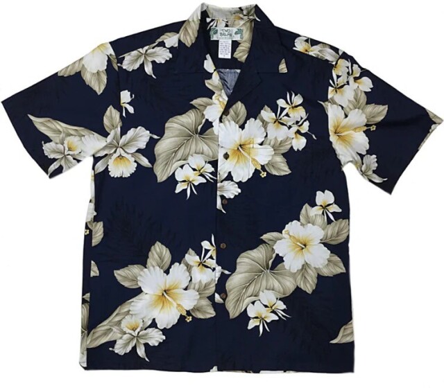 HAWAII Mensアロハシャツ/Hibiscus Trends Navy/cotton100%