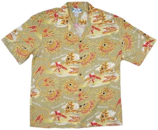 HAWAII Mensアロハシャツ/HULA Hat/Khaki