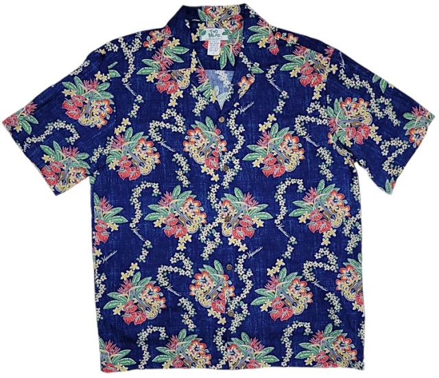 Hawaii Mensアロハシャツ/  Lei of Hawaii /Navy