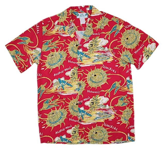HAWAII Mensアロハシャツ/HULA Hat/RED