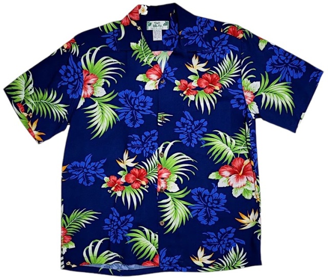 HAWAII Mensアロハシャツ/Fetm Hibiscus/Navy