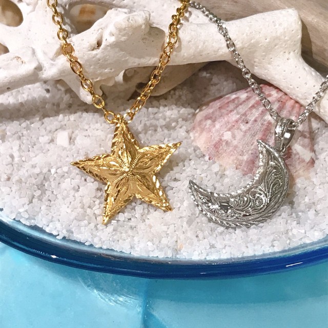 星 月のネックレス50cmチェーンセット Sv Gld