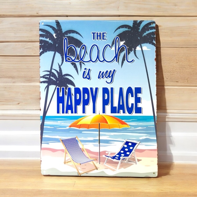 アンティークエンボスプレート［HAPPY PLACE Beach］【ハワイアンインテリア】