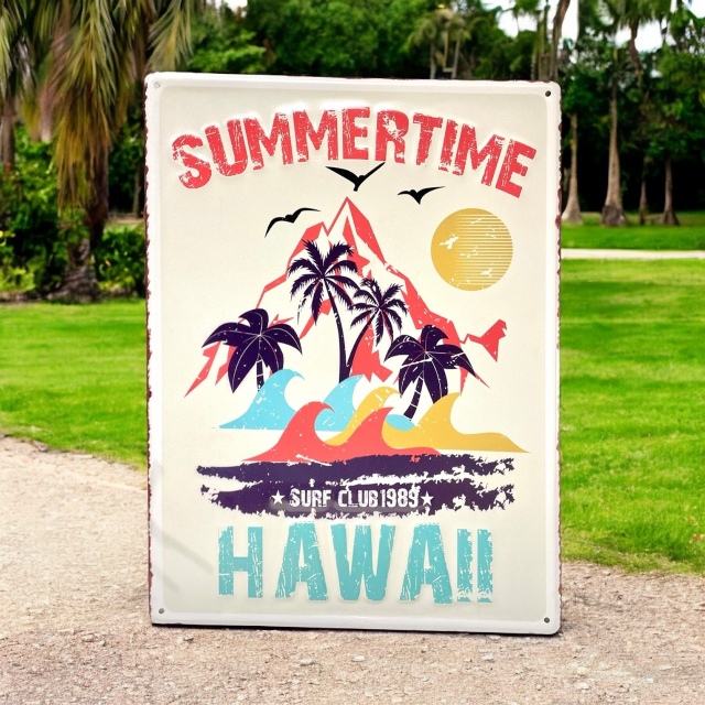 アンティークエンボスプレート［SUMMER TIME HAWAII］【ハワイアンインテリア】