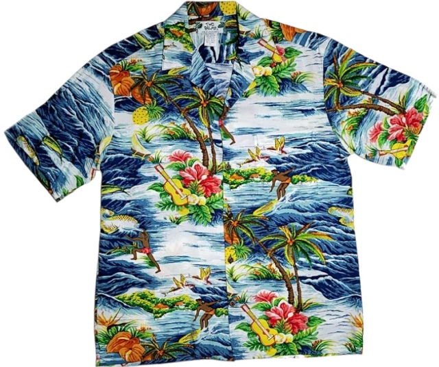 HAWAII Mensアロハシャツ/  Ocean Navy Blue/
