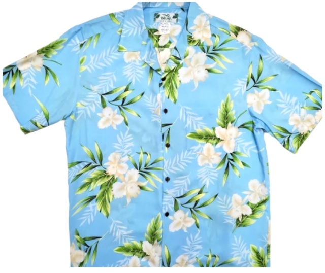 HAWAII Mensアロハシャツ/Orchid Fern Light Blue