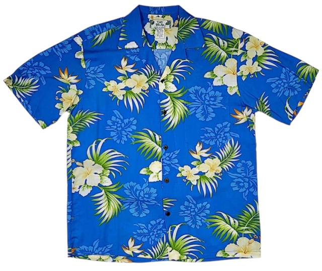 HAWAII Mensアロハシャツ/Fern Hibiscus Blue