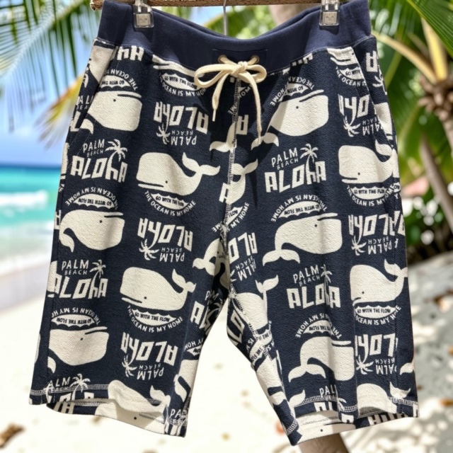 262TC裏毛総柄ショーツ/NVY/L