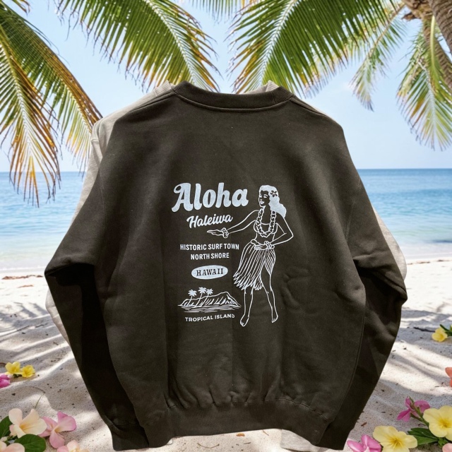 HHMクルーネックスウェット Hula　M/L /BK