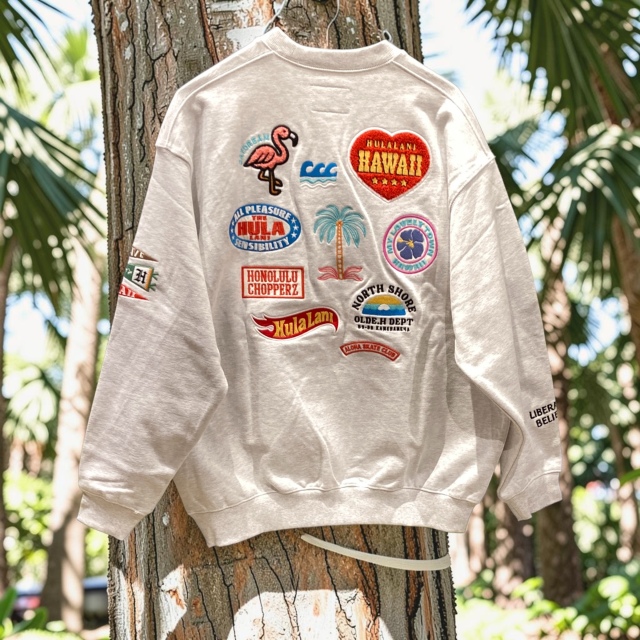 ワッペン風刺繍BIGトレーナー　M/WH(GRY)