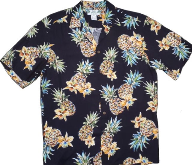 HAWAII Mensアロハシャツ/Golden Pineapple/Navy