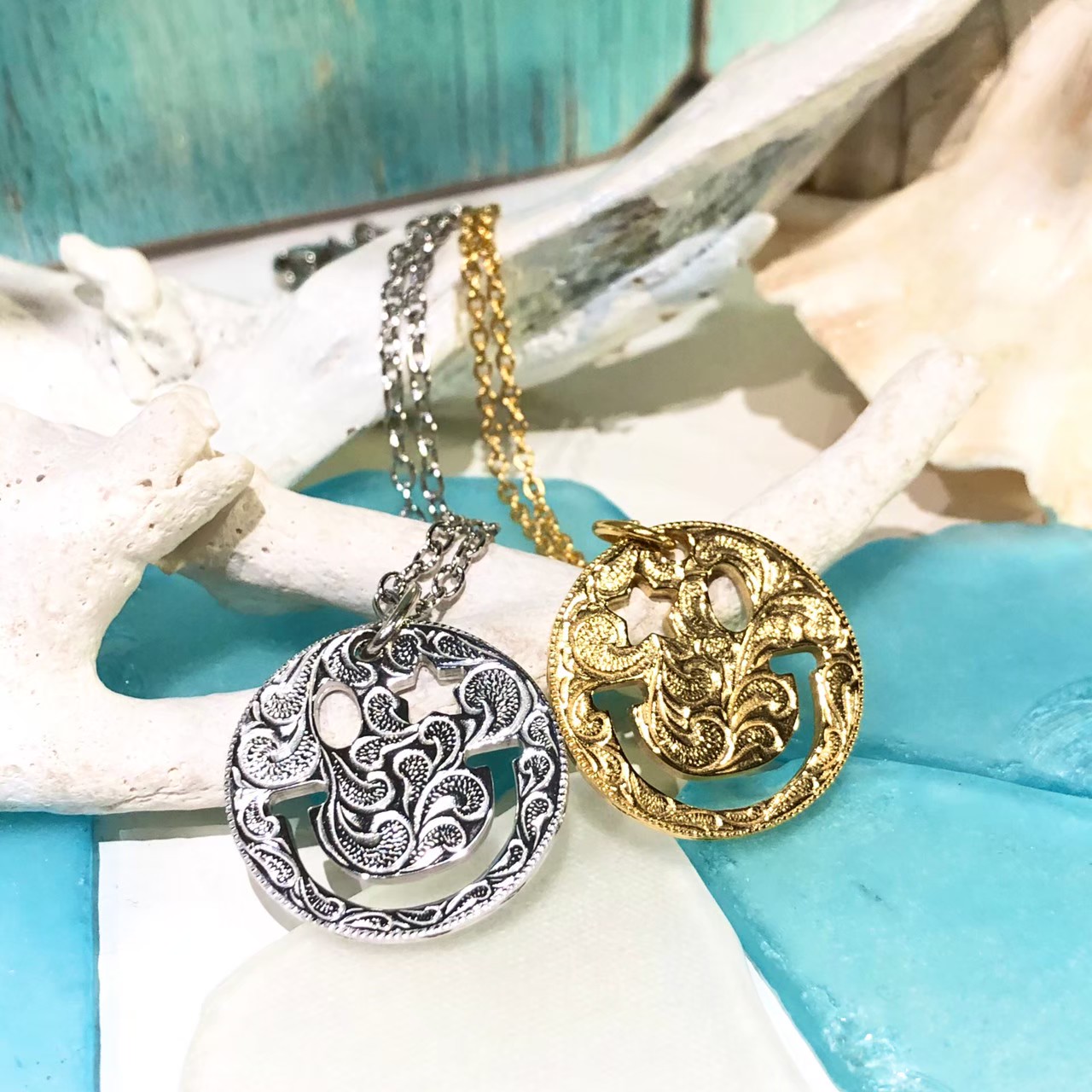 SALE■スマイルペンダント50cmチェーンセット/SV/GLD/