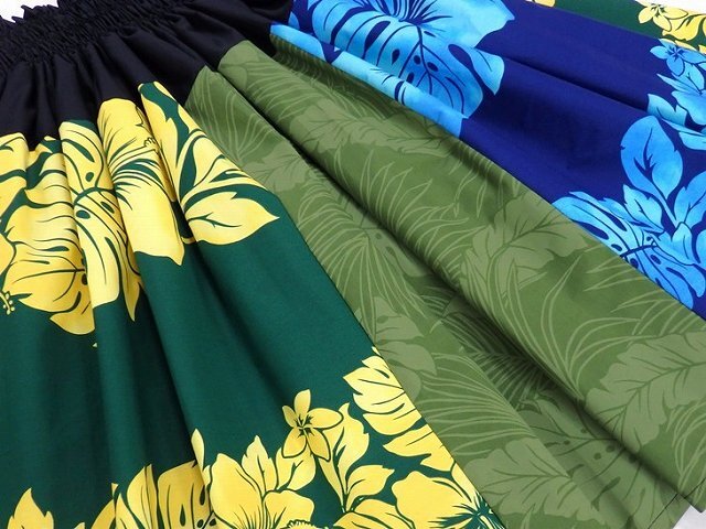 ロカヒ・パウスカート オリジナルアレンジ【ハワイアンパネル柄寒色系