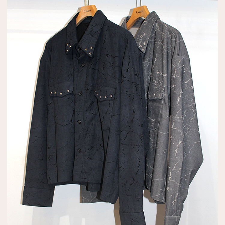 【新着】Cuirs（キュイー）メンズシャツ　アンティーク風クロップスタッズシャツジャケット　新作デザイン｜渋谷Cuirs【通販】