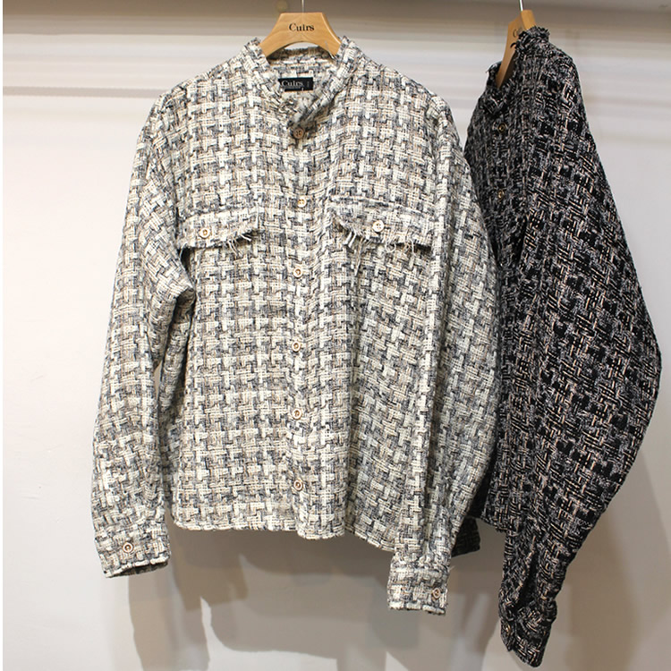 【新着】Cuirs（キュイー）メンズジャケット　ツイードカットオフクロップシャツジャケット　新作デザイン｜渋谷Cuirs【通販】