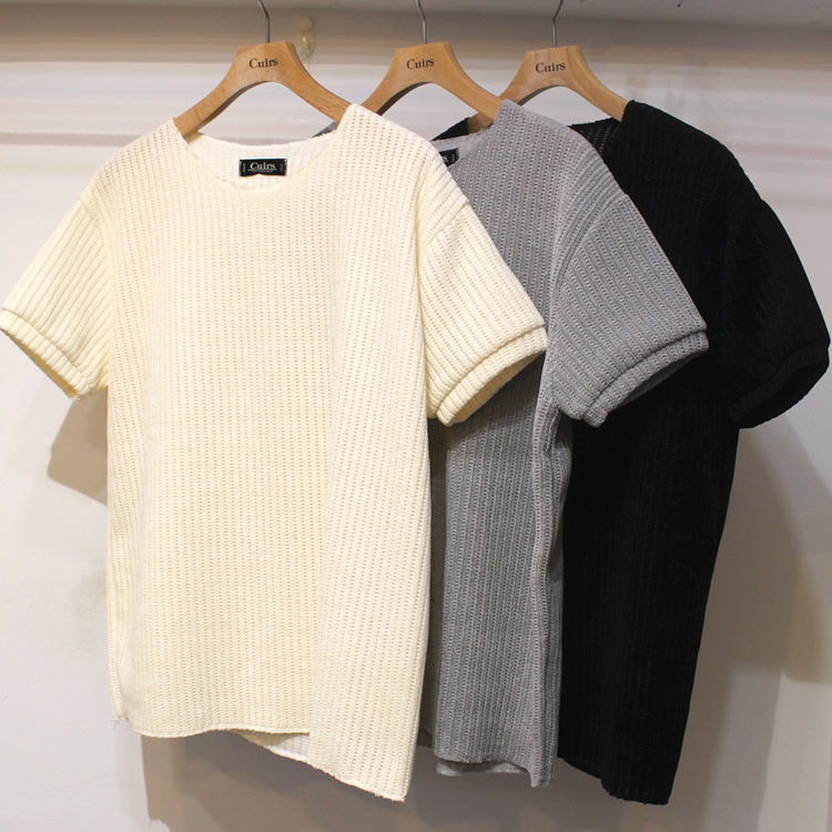 【新着】Cuirs（キュイー）メンズニット　ベロアデッキサマーニットTシャツ　新作デザイン｜渋谷Cuirs【通販】