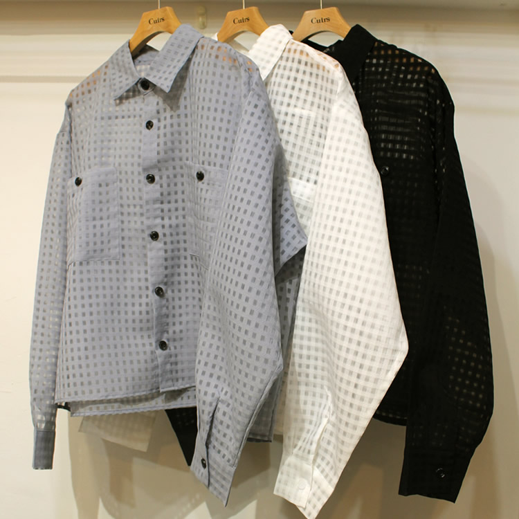 【新着】Cuirs（キュイー）メンズシャツ　シースルーチェッククロップシャツ　新作デザイン｜渋谷Cuirs【通販】