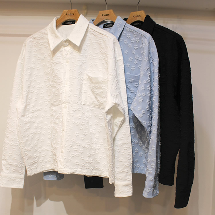 【新着】Cuirs（キュイー）メンズシャツ　フラワーエンボスクロップシャツ　新作デザイン｜渋谷Cuirs【通販】