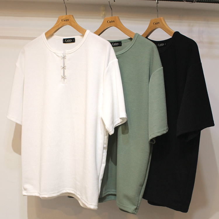 【新着】Cuirs（キュイー）メンズTシャツ　スプリングホックヘンリーネックTシャツ　新作デザイン｜渋谷Cuirs【通販】