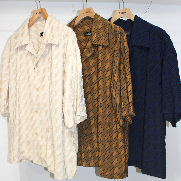 【新着】Cuirs（キュイー）メンズシャツ　ジャガード千鳥ニットシャツ　新作デザイン｜渋谷Cuirs【通販】