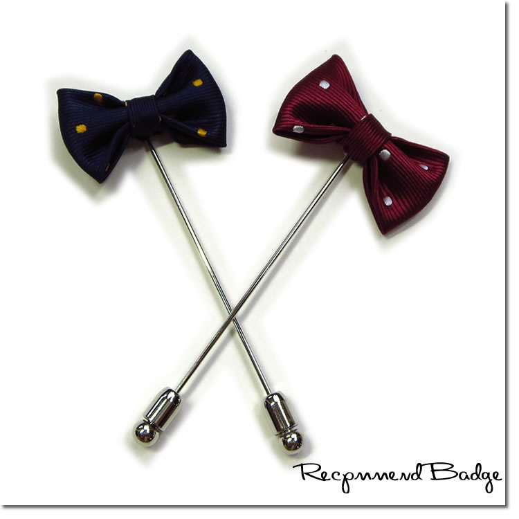 【新着】Cuirs(キュイー）メンズラペルピン　ドット柄リボンモチーフピンバッジ新作デザイン