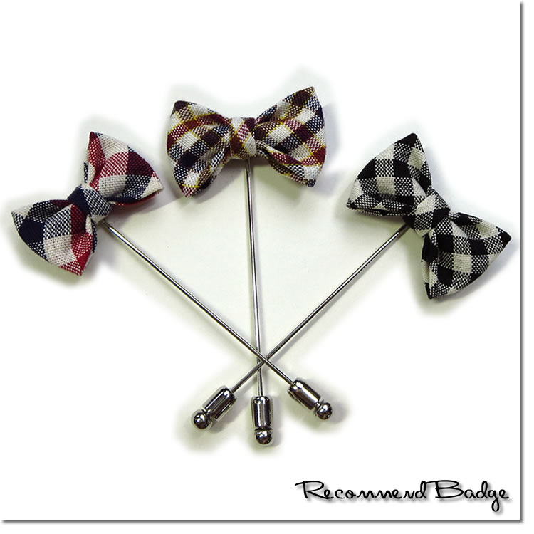 【新着】Cuirs(キュイー）メンズラペルピン　チェック柄リボンモチーフピンバッジ新作デザイン