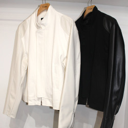 Cuirs メンズジャケット　クロップレザー切り替えライダース　白 新着】Cuirs（キュイー）メンズジャケット クロップレザー切り替え