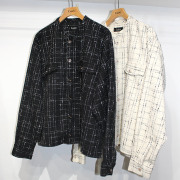 【再入荷】Cuirs（キュイー）メンズシャツ　チェックツイードバンドカラークロップアウターシャツ　新作デザイン｜渋谷Cuirs【通販】