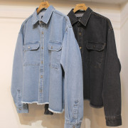 【新着】Cuirs（キュイー）メンズシャツ　デニムウオッシュカッティングクロップシャツ　新作デザイン｜渋谷Cuirs【通販】