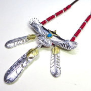 【再入荷】【FINEBOYSRookiesVol1SamuraiELO12月号8月号雑誌掲載】【新着】Cuirs（キュイー)メンズビーズネックレス　シルバーヘッドイーグルフェザービーズネックレス作デザイン