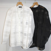 【新着】Cuirs（キュイー）メンズシャツ　CDノーカラーシースルーチェックシャツ　新作デザイン｜渋谷Cuirs【通販】