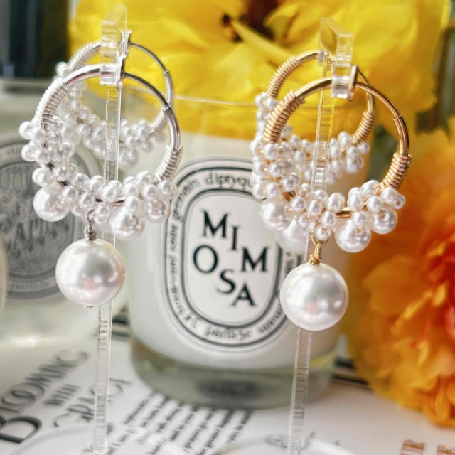 ピアスみたいに見えるイヤリング 1粒パールの小ぶりパールフープイヤリング