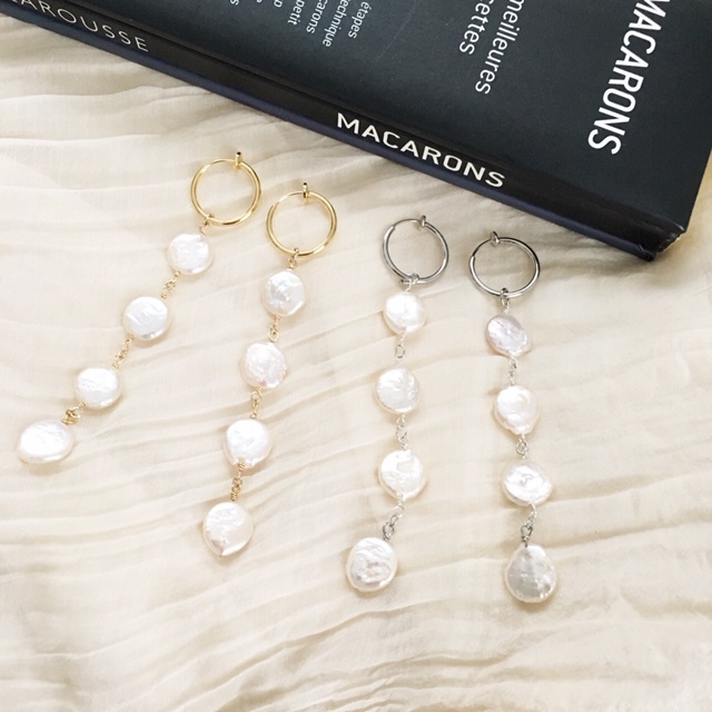 コイン淡水パールのフープイヤリング