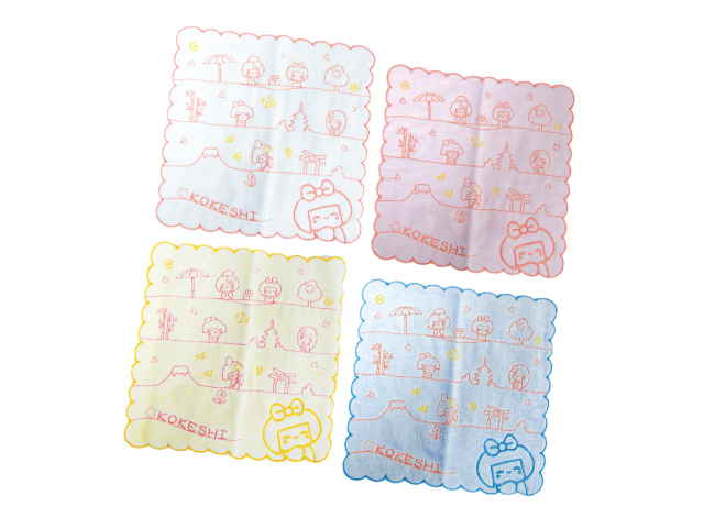 刺繍ハンカチタオル　こけしちゃん