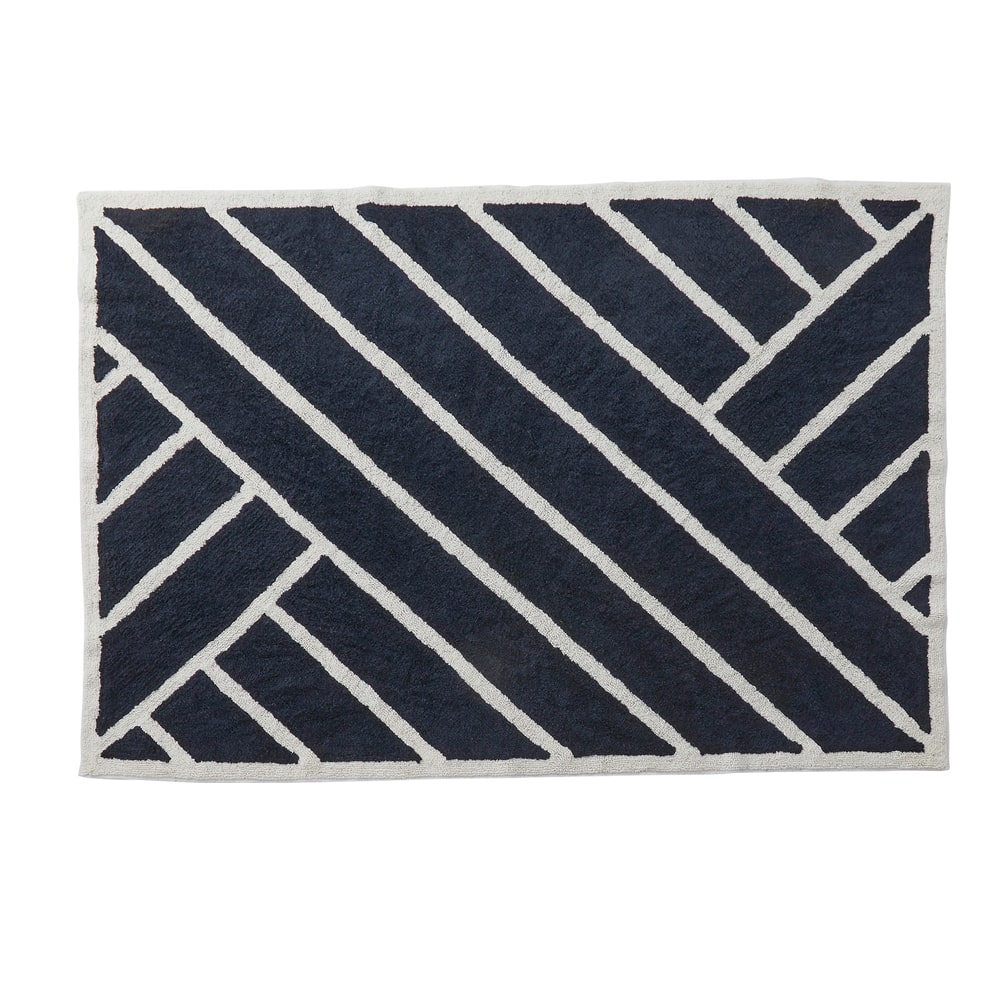 モノトーンのコットンラグ130X190黒