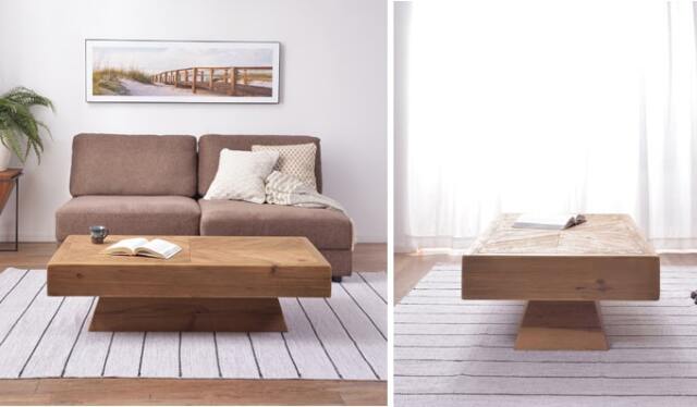 古材のローテーブル　側面