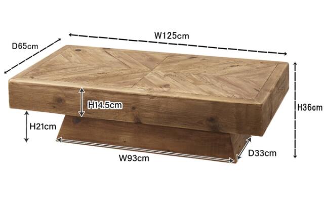 古材コーヒーテーブル　サイズ詳細