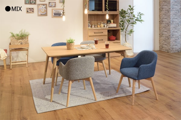 アッシュ材ダイニングセット　ブルーとグレー