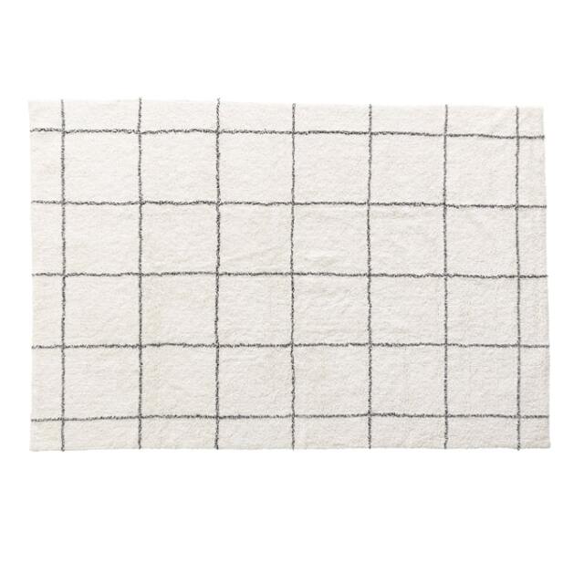 モノトーンのチェック柄コットンラグ 130X190｜北欧ヴィンテージ
