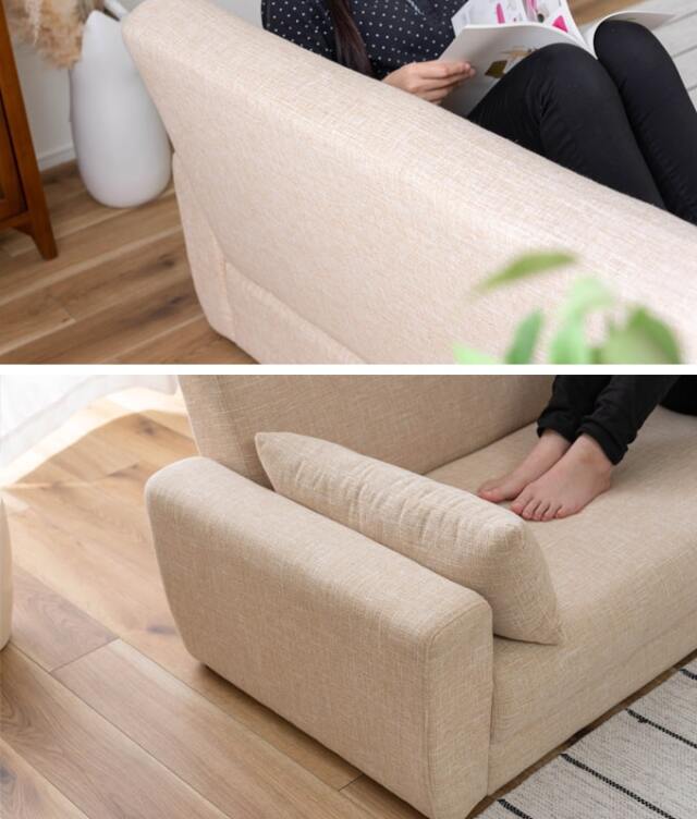 ベージュのソファの背もたれと側面