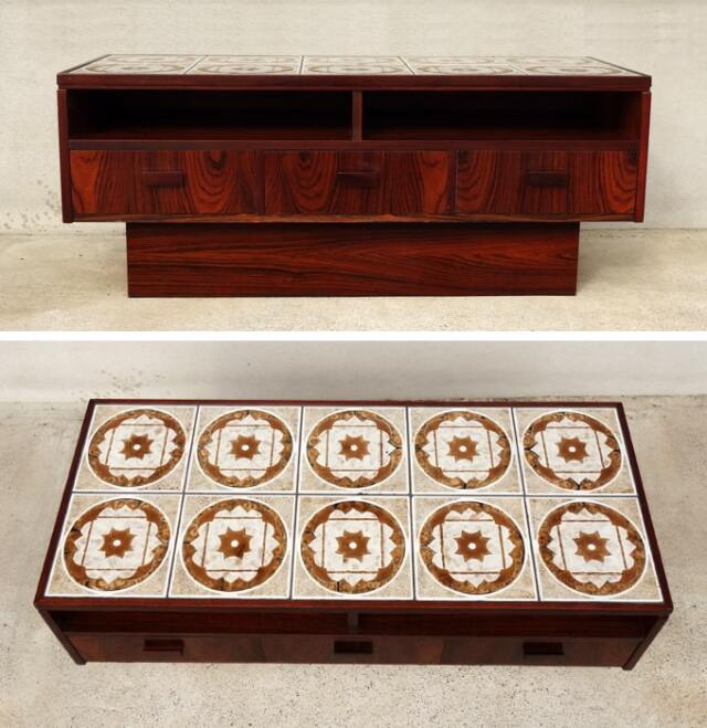 タイルトップのローボード　テレビ台