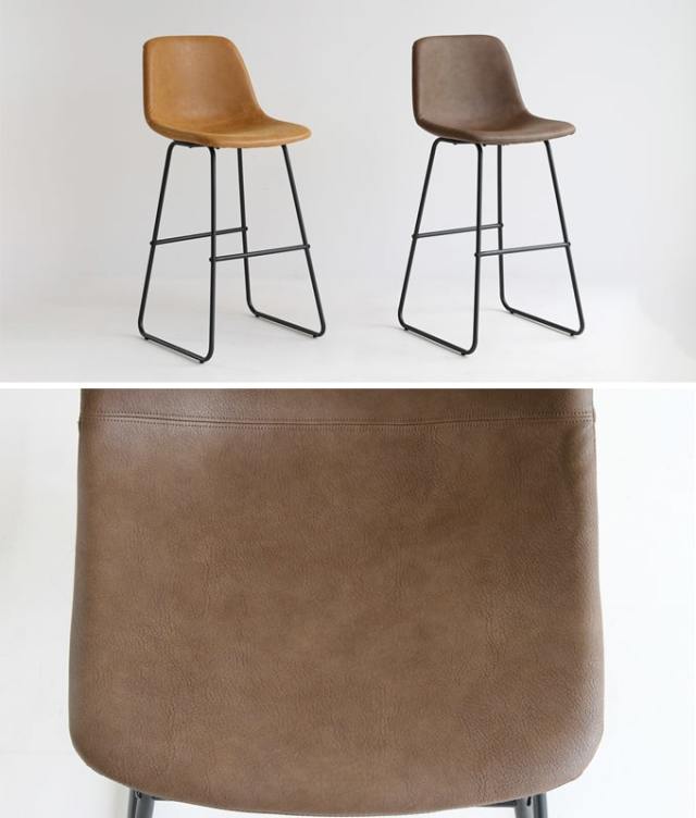 高いスツール　座面レザー　ブラウンとキャメル