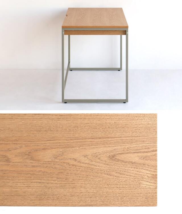 デスク側面とオーク天板