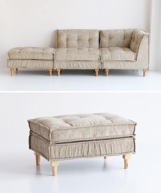 シングルソファ2Pとオットマンのセット