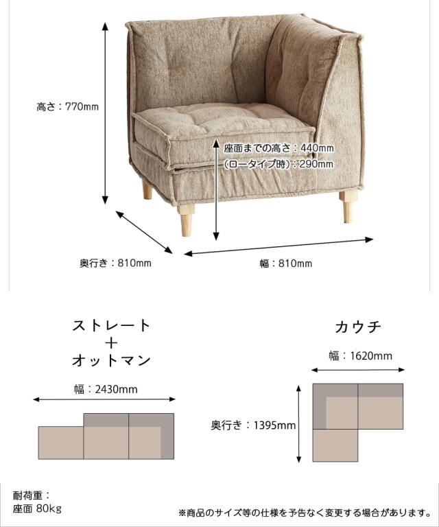 コーナーソファ・カウチ時サイズ