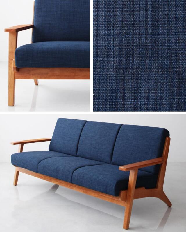 3人掛けソファ　ネイビーブルー