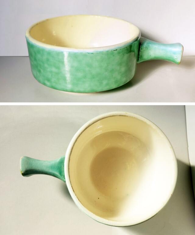 陶器ワンハンドルボウル　ﾗｲﾄグリーン